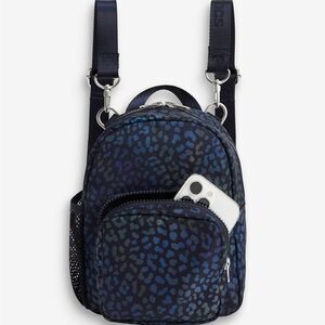 Fabletics Blue and Black Leopard Print Mini Backpack with Adjustable Straps
